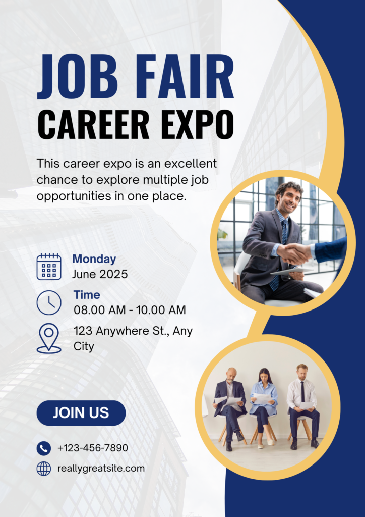 Blue and Yellow Modern Job Fair Flyer